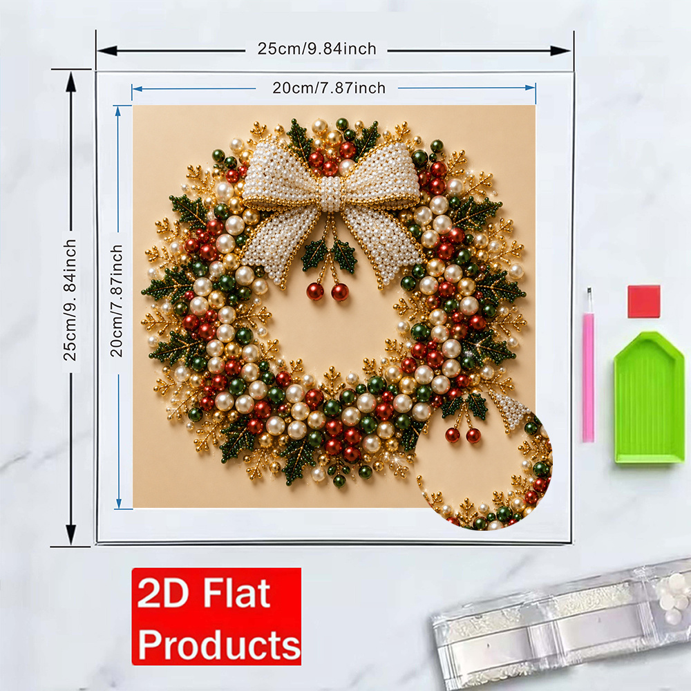 TEMU 1pc, 2d Diamond Painting Kit, Christmas Wreath Decorative Painting, Diy Handmade Craft With Tools, Living Room Holiday Decoration, Adult Diamond