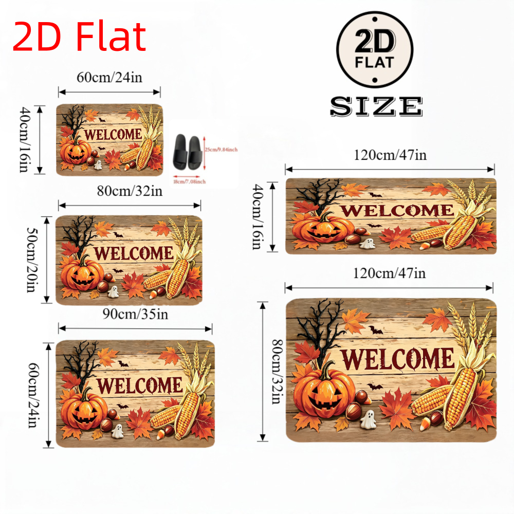 Image of Non-slip Door Mat Rustic Farmhouse Cottagecore Decorative Look Welcome With Pumpkin Corn And Graphic Soft Entrance Washable Indoor Floor Mat Perfect For Housewarming Gift Indoor Entrance