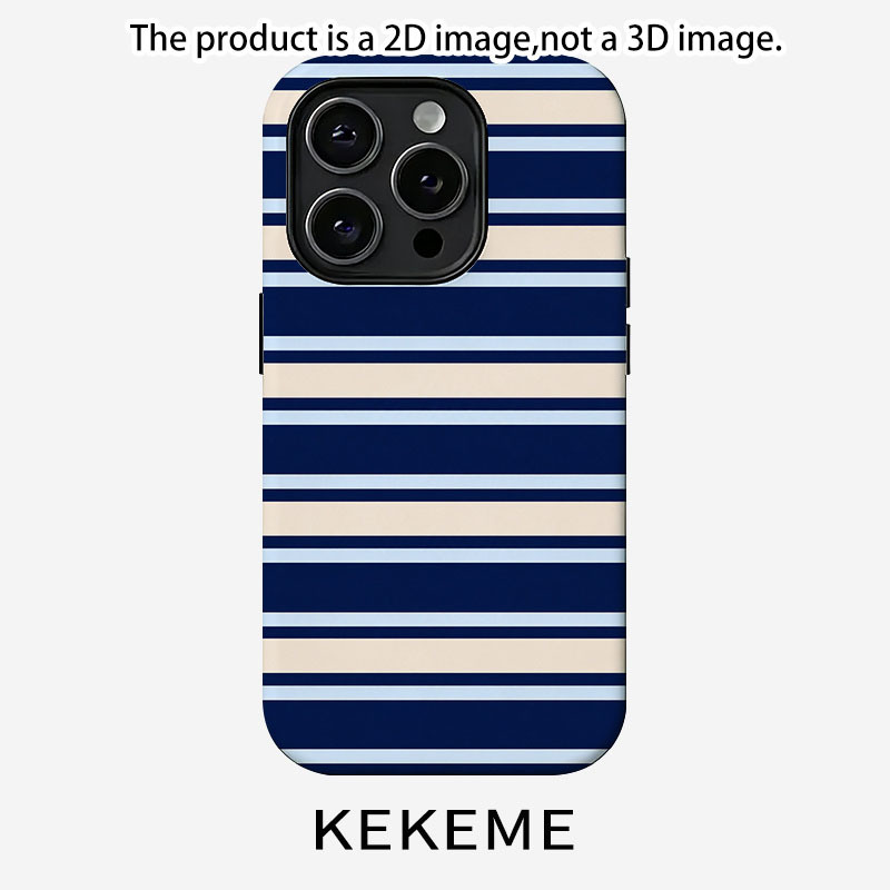 TEMU Phone Case - 2d Printing, 1pc Kekeme Navy Pinstripe Film 2-in-1 Case For 17 16 15 14 13 12 11 Pro 15 14 Plus 17 Coverage Anti-drop Unisex Phone