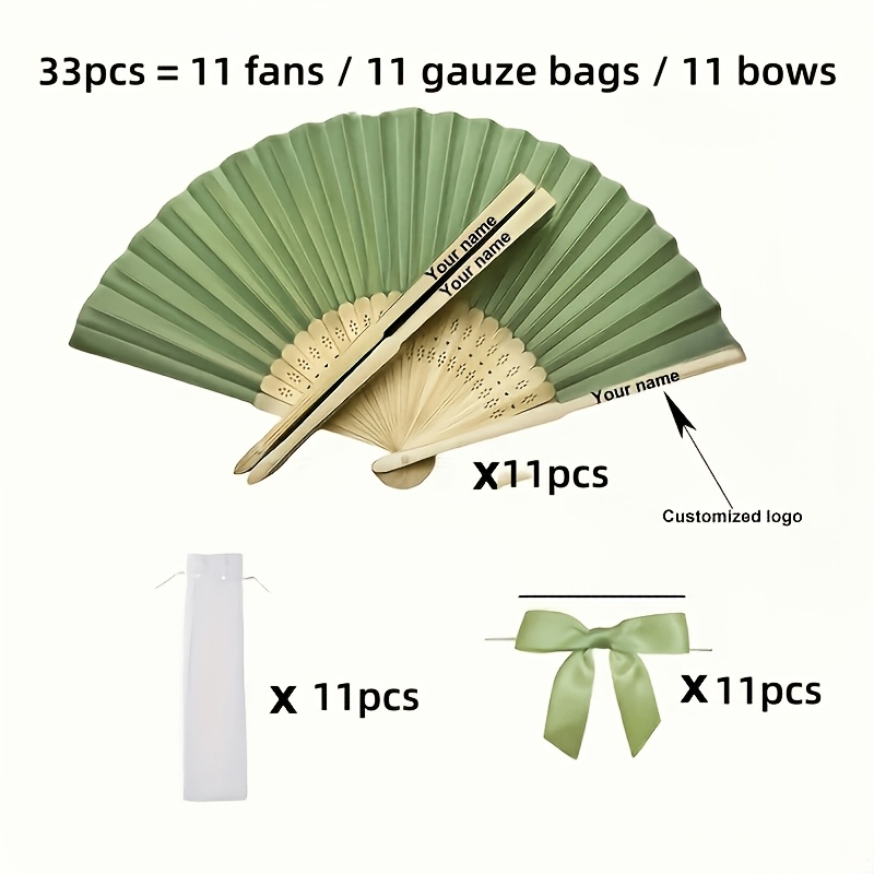 TEMU 33pcs/63pcs Abanicos de Madera Personalizados para - y Fechas Grabados, Elegante de Plegado de Papel Verde para , Bautizos, Navidad, Día de San