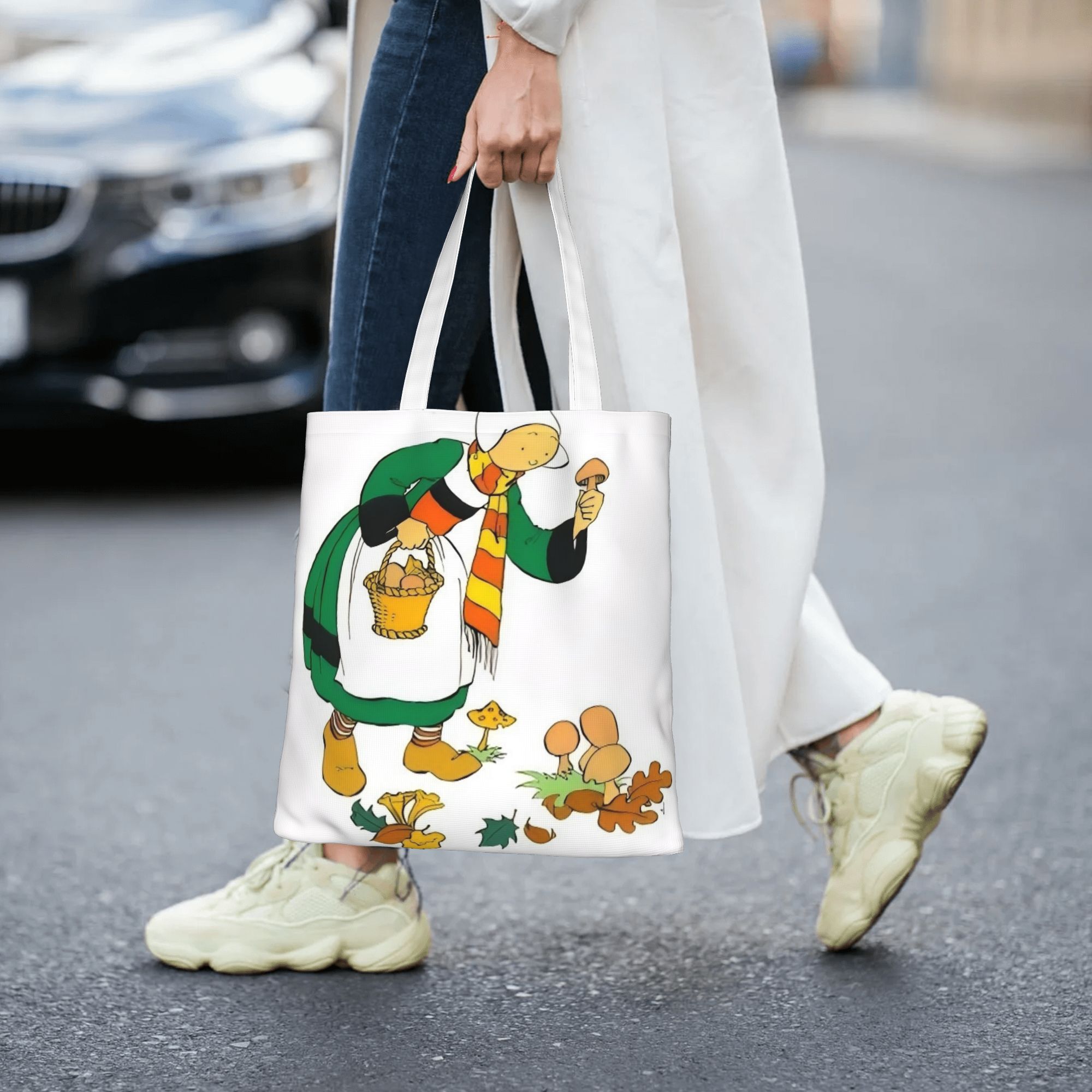TEMU Sac fourre-tout en toile imprimée sur le thème de la pour la mode et le shopping - un sac fourre-tout imprimé vibrant et élégant avec une