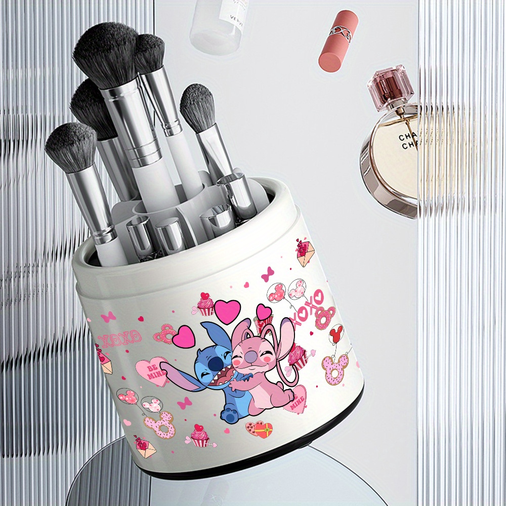 1pc     cosmetic storage box rotating dust proof makeup brush holder with clear viewing lid   hearts design ideal for dressing table or desktop makeup brushes Product details 5