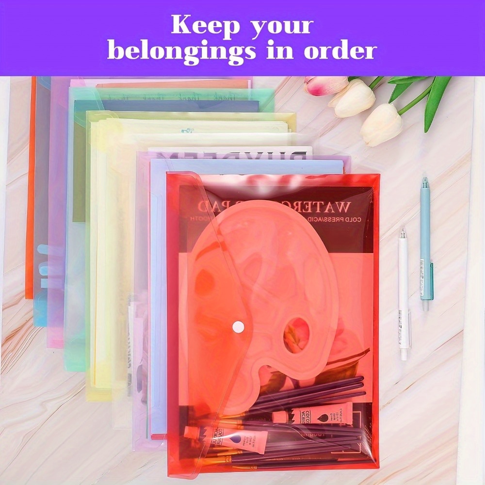 5/10/20pcs A4/Letter Size File Bags with Snap Button Closure - Durable PVC Document Folders, Random Colors (Blue, Green, Yellow, Orange, Purple) for School, Office & Home Organization, Work Supplies, File Organizer for Desk, School Stationery Storage, Vibrant Color Options, Secure Snap Closure 16 5/10/20pcs A4/Letter Size File Bags with Snap Button Closure - Durable PVC Document Folders, Random Colors (Blue, Green, Yellow, Orange, Purple) for School, Office & Home Organization, Work Supplies, File Organizer for Desk, School Stationery Storage, Vibrant Color Options, Secure Snap Closure