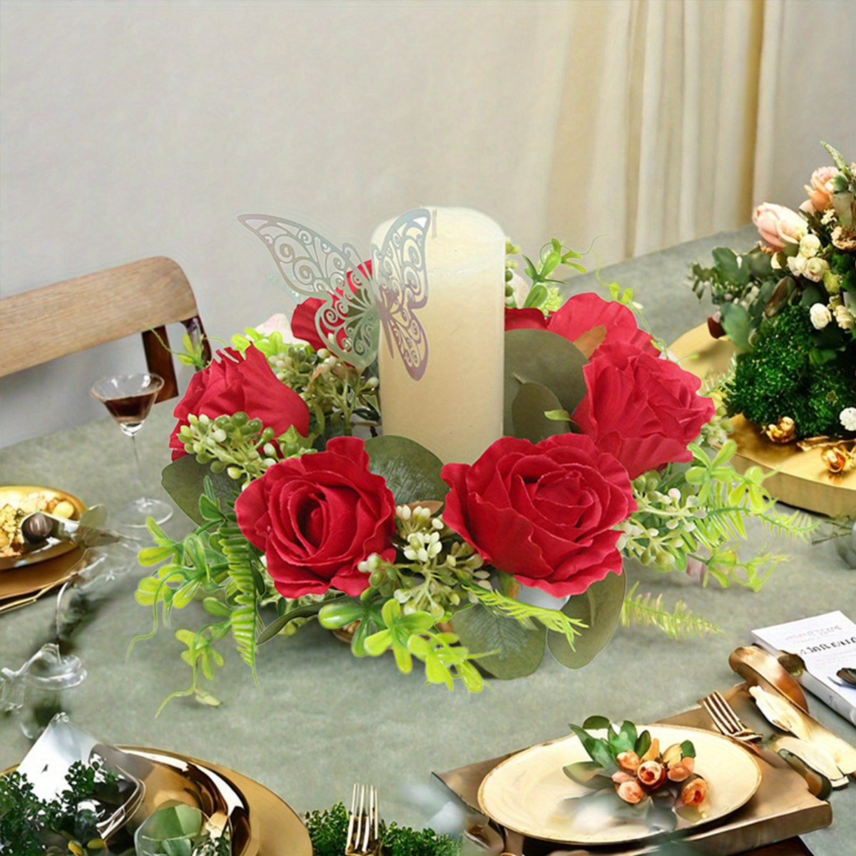 artificial rose wreath for candle rings floral arrangement with