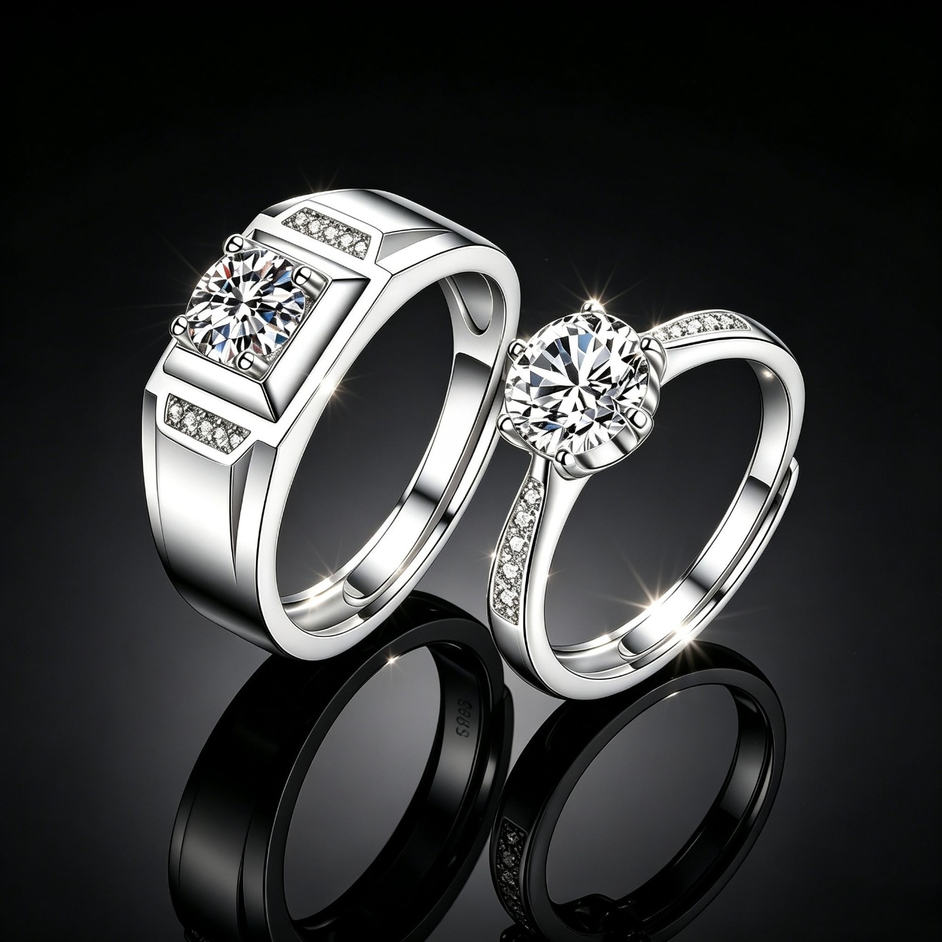 TEMU Lot de 2 pour femme et homme, pour mariage et fiançailles pour couple. Bague large pour homme en cuivre plaqué argent 925, régleur de taille de