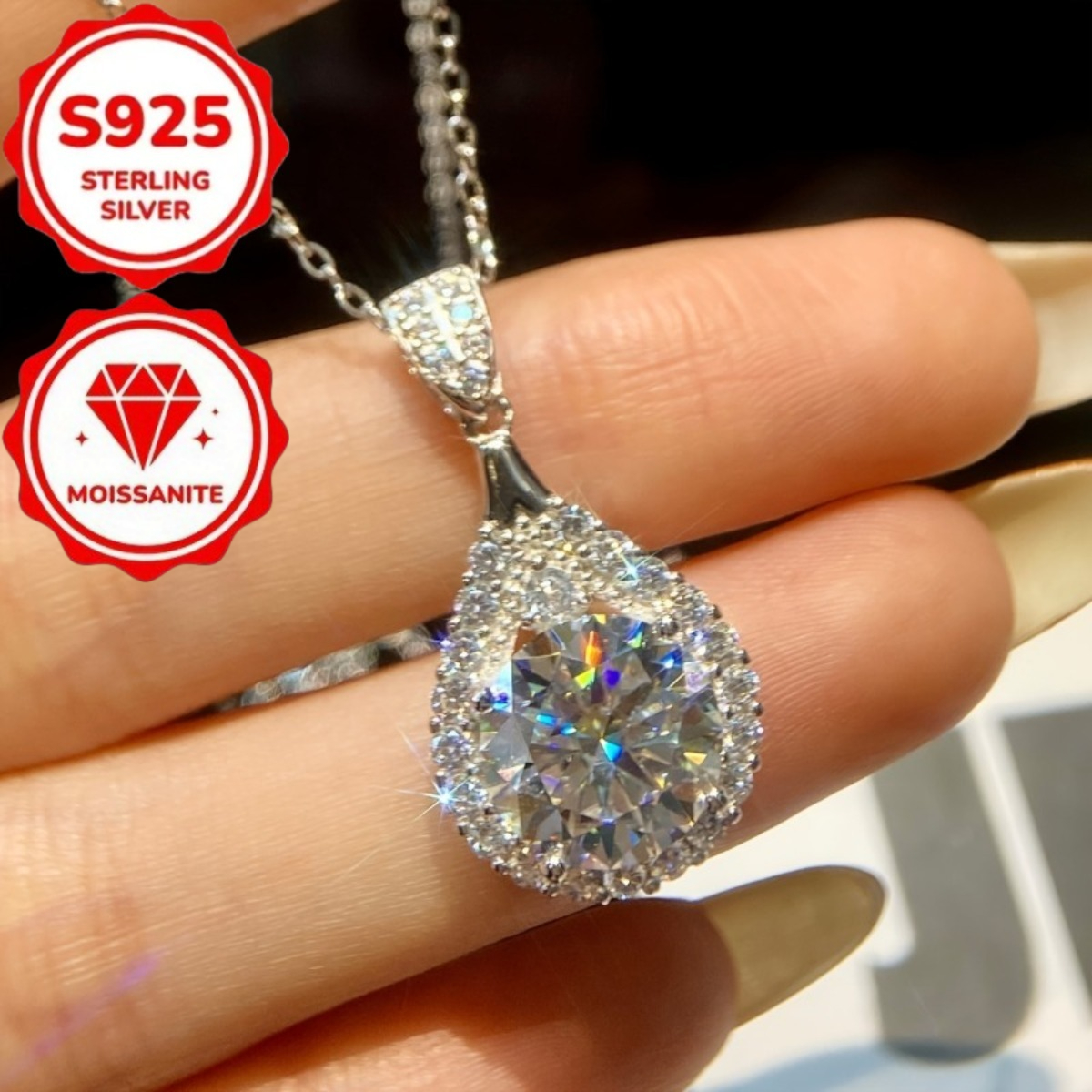 TEMU Collier élégant 5CT Moissanite, pendentif étincelant 5CT Moissanite en argent 925, collier de serment, collier de mariée, cadeau de