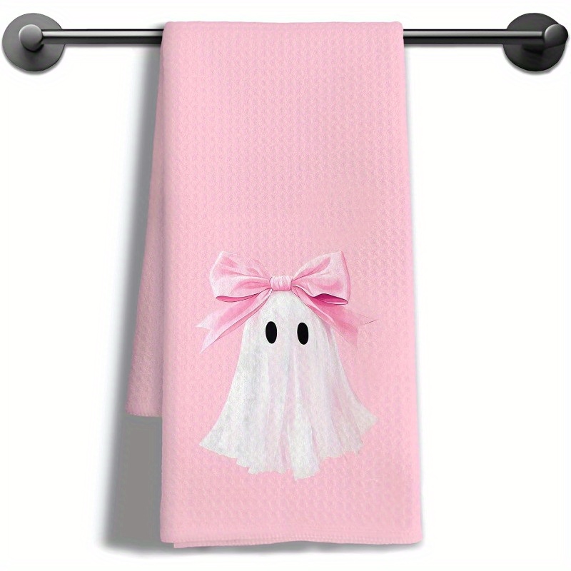 TEMU 1 pièce Serviette de cuisine rose Halloween 18×26 POUCES, Torchons à nœud preppy pour décoration de maison