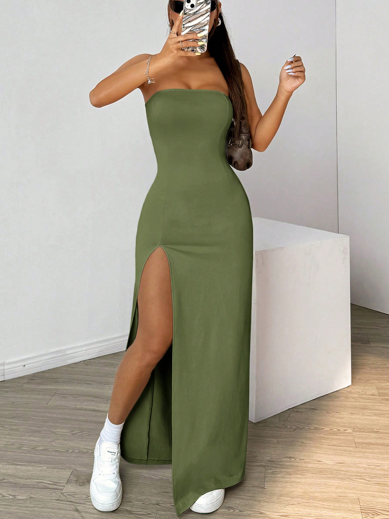 an elegant strapless long dress a split featuring a easy - Temu Qatar