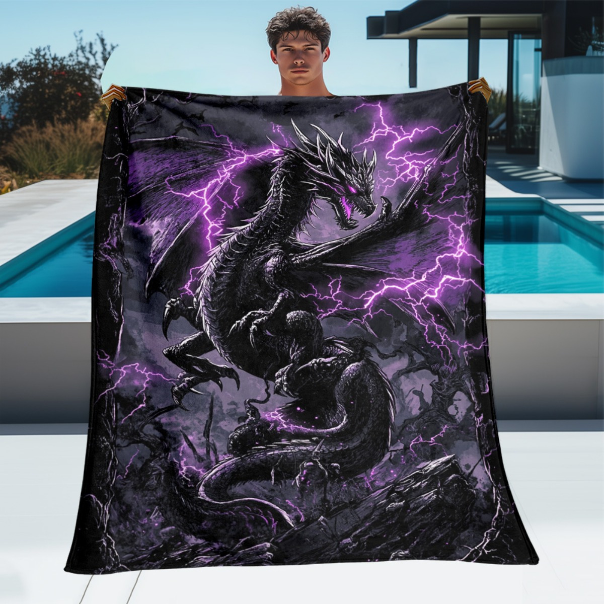 TEMU 1pc Similar Dark Purple Abstract Art Blanket- Lightweight Flannel Throw For Sofa, Outdoor, Camping, Livingroom, Office, Chair, And Bed - Digital