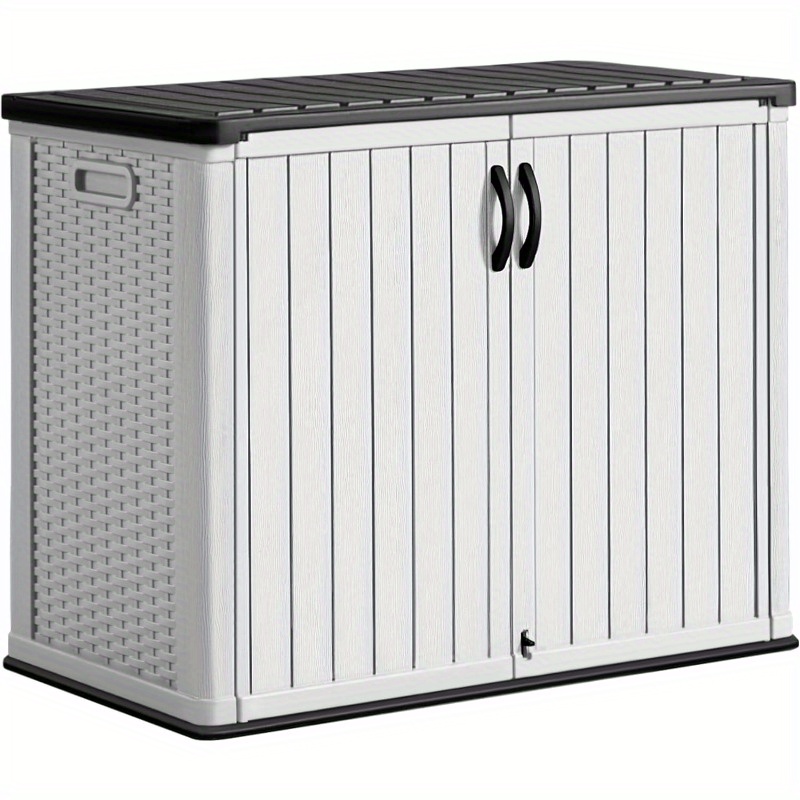 Large 27 Cu, ft Outdoor Horizontal Storage Shed - Heavy-Duty Resin Construction, Weatherproof Garden Shed with Ventilation Slots, Easy Assembly, for Backyard, Patio, Lawn, or Commercial Use - Ideal for Tools, Lawn Equipment, Seasonal Decor - White, Backyard Organization, Slatted Side Design, Durable Construction, Patio Organization, Sturdy Build, DIY Enthusiasts