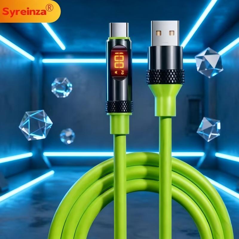 100W High-Power PD Fast Charging USB-A to Type-C Cable with Digital Display
