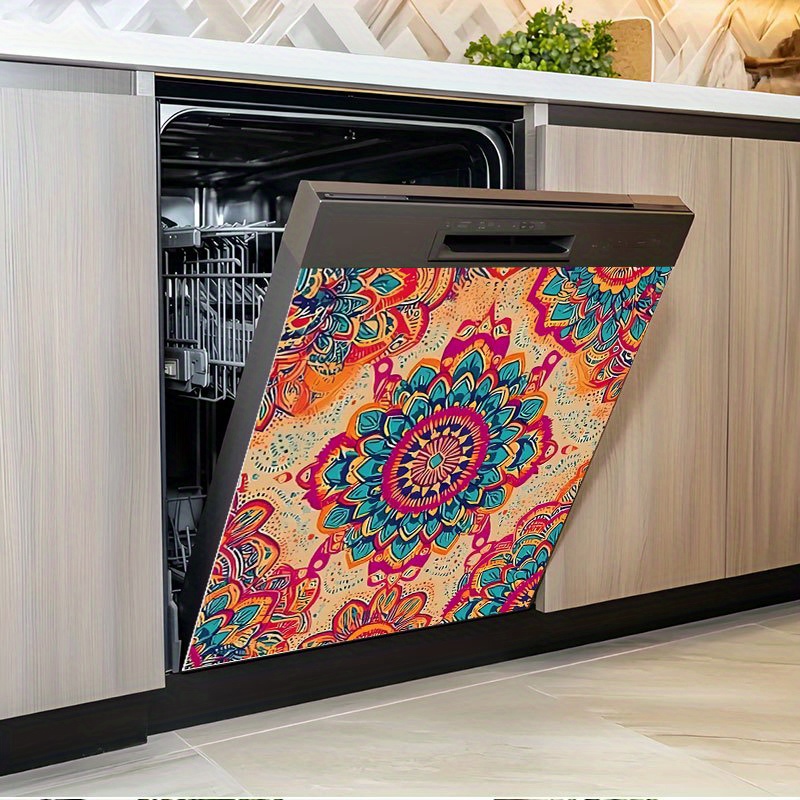Removable Vinyl Appliance Stickers- No Residue & Stick Suitable For Dishwasher, Washing Machine, Refrigerator, Cabinet Doors- Modern Mandala Decals, Home, Office Decoration, Durable Cover