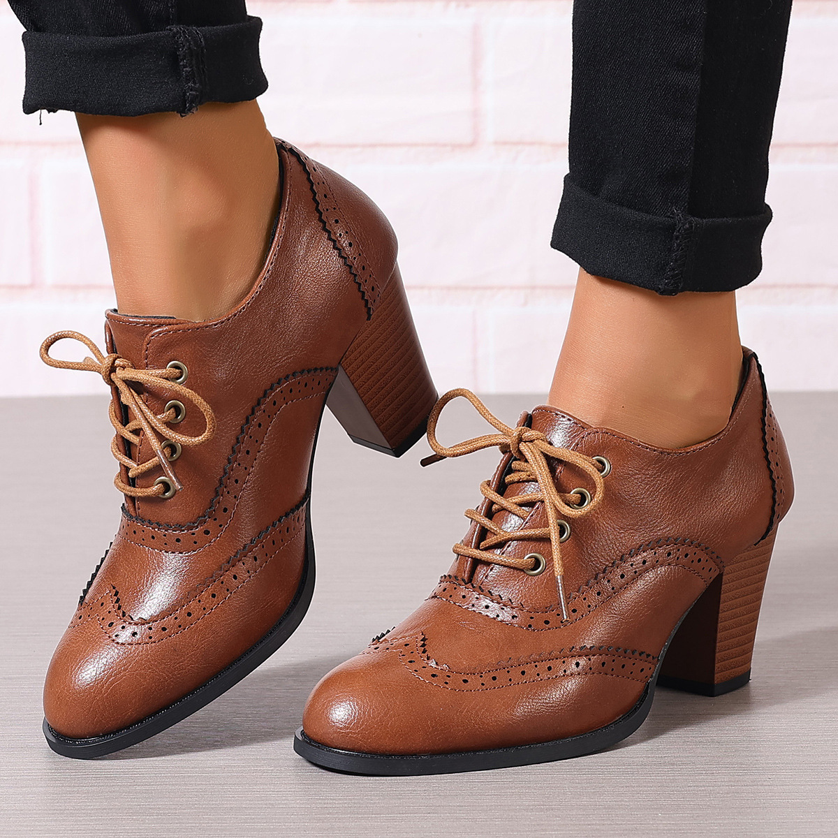 knee length dresses for ladies Spooky Chic: Women's Lace-Up Thick Heel Short Boots for Halloween Parties main image 0