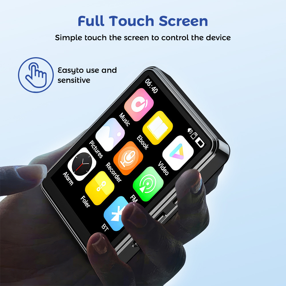 2. 5-Inch Full Touch Screen MP4/MP3 Player, Portable Lossless Sound Music Player FM Radio, Lightweight MP3 Player for Sport, Running, Travel, 32GB Card (Optional)