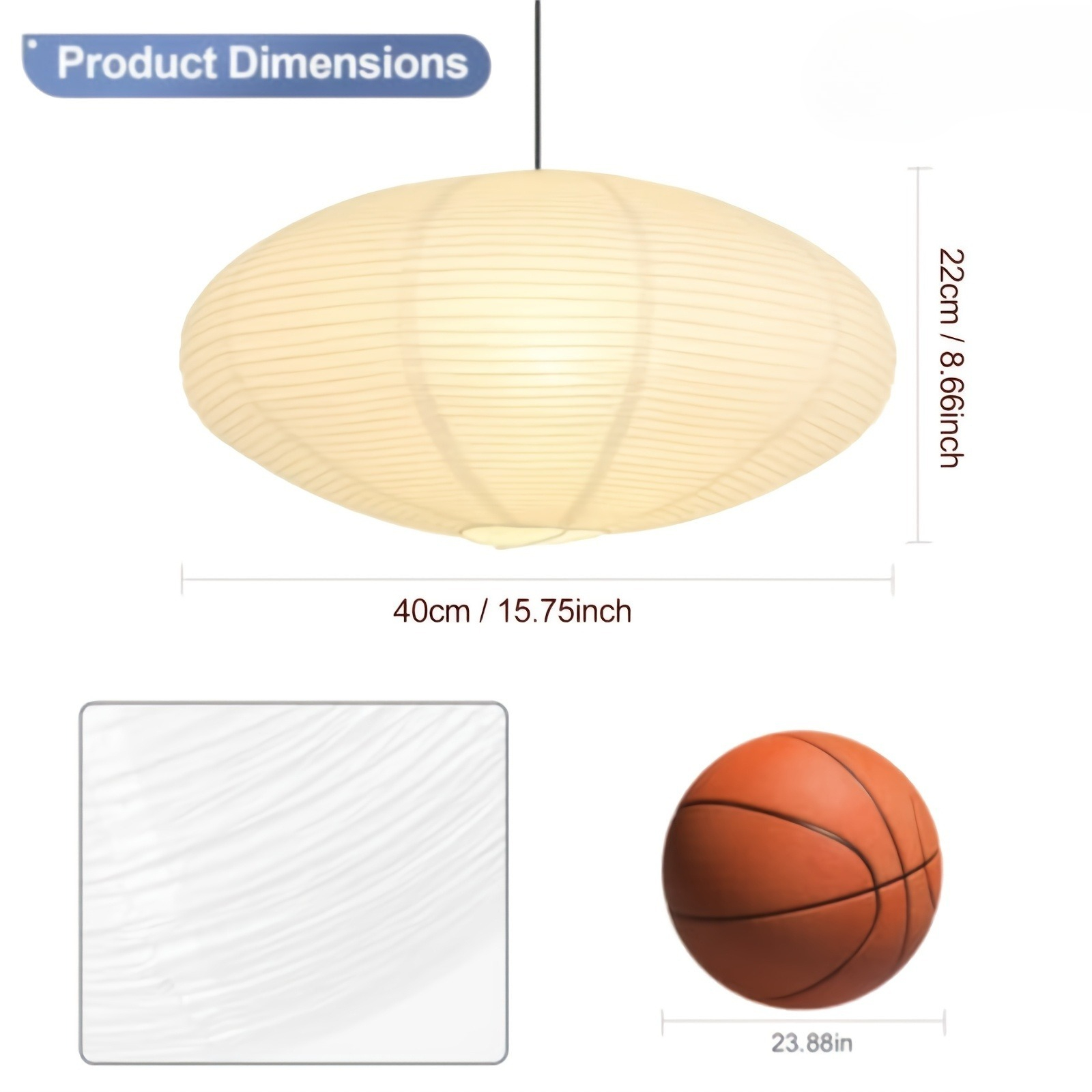TEMU 1pc White Oval Paper Lantern Lampshade - Chinese Folding Chandelier Cover, Rustic Suitable For Party & Decorations, Folding Ceiling Shade For
