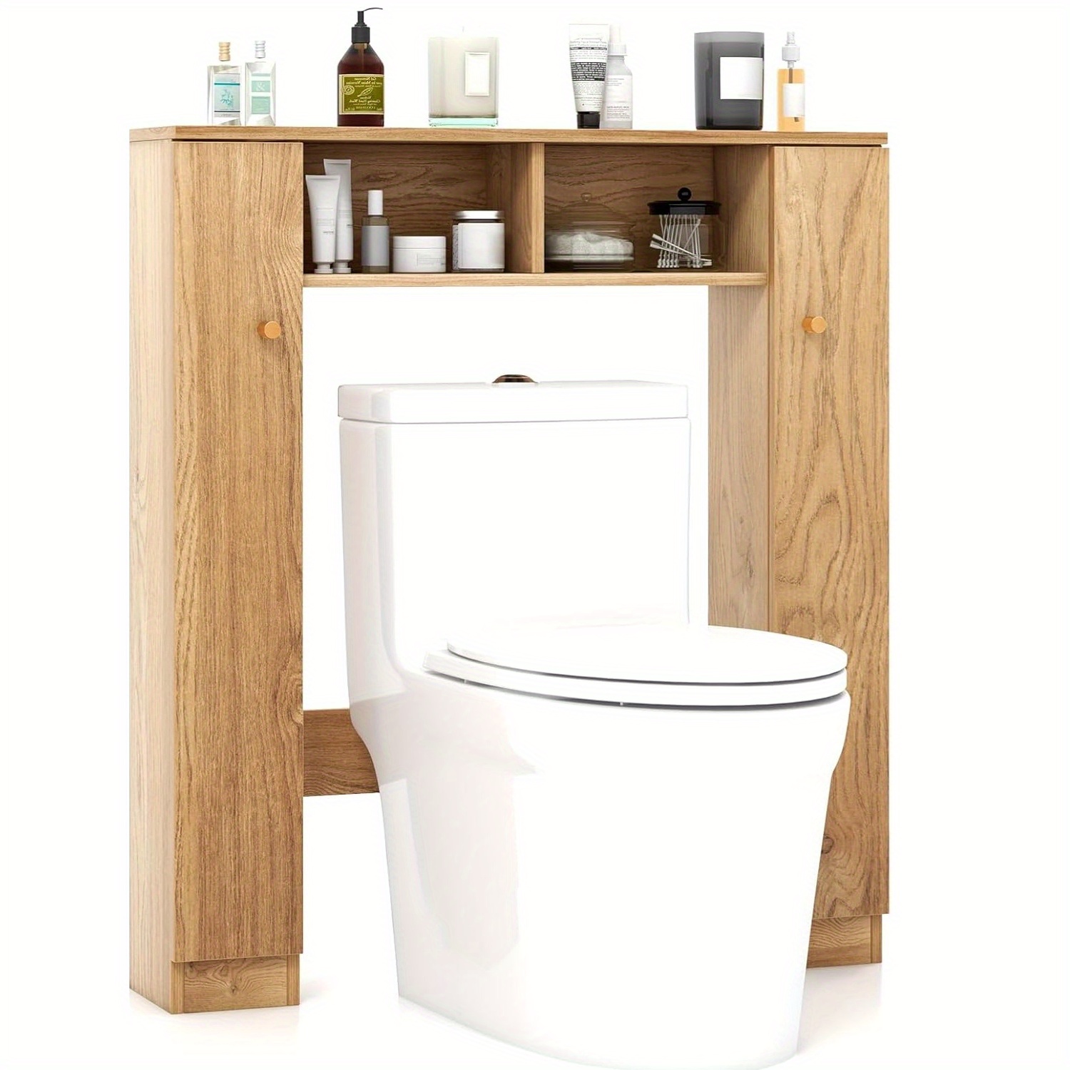 Image of Freestanding Toilet Cabinet, Over The Toilet Storage Organizer W/ Adjustable Shelves And