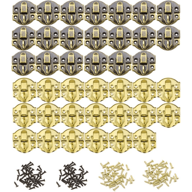 TEMU 40pcs Vintage Latch Lock Golden Hasp, Decorative Small Hinges And Latches For Wood Boxes Jewelry Box Cabinet With Screws(20 + 20 Golden