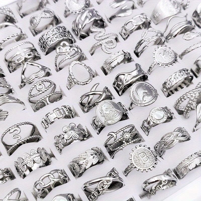TEMU Wholesale 10pcs/pack Women's Fashionable Stacked Rings Elegant Hydraulic Stainless Animal Embrace Geometric Shape Design Suitable For Gatherings