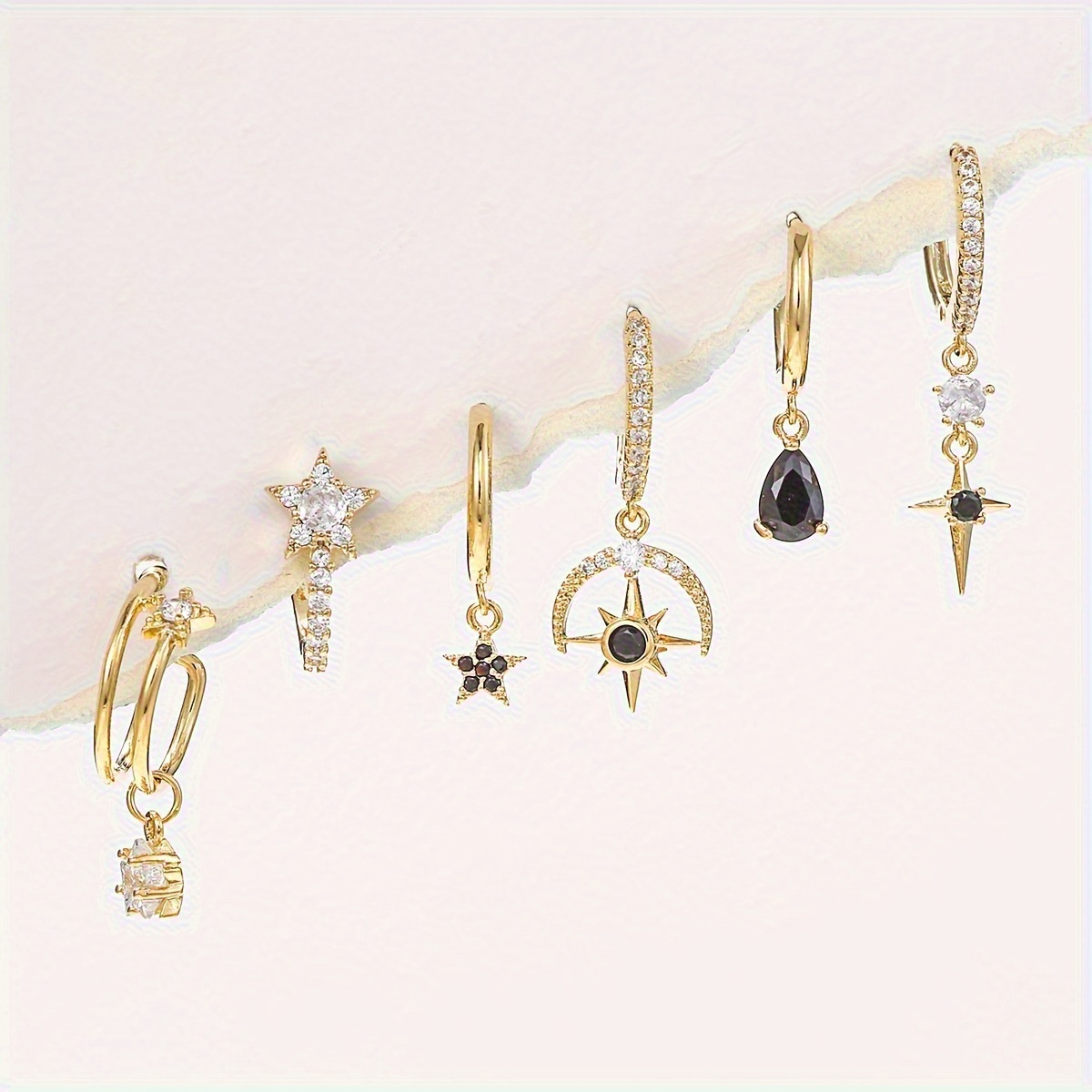 TEMU 1 Set/6pcs - Boucles d'oreilles créoles exquises et tendance de , et d'étoile à branches, boucles d'oreilles créoles cubiques hypoallergéniques