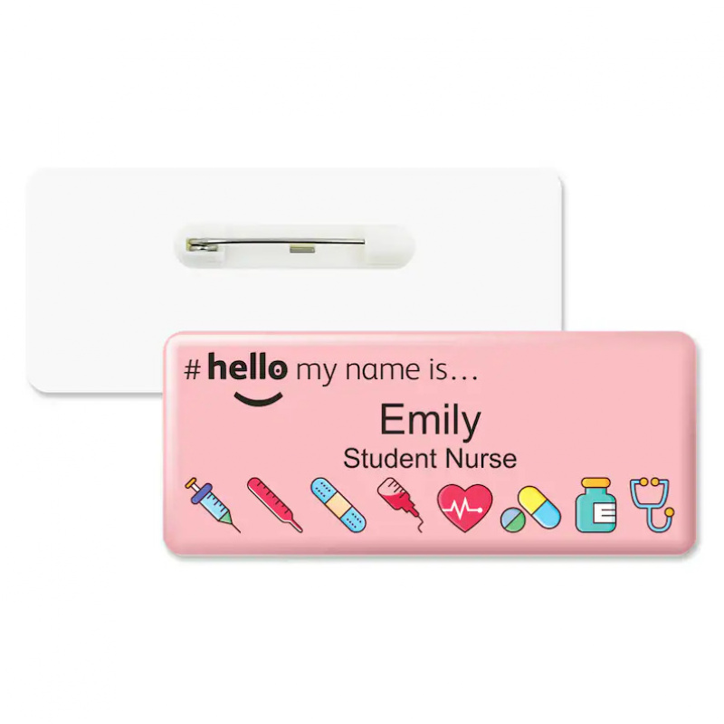 TEMU Stylish Pink Personalized Name Tag For Healthcare Workers – 2.76x1.18 Inches (7x3cm) Acrylic Id Badge With Pin – Customized For Nurses,