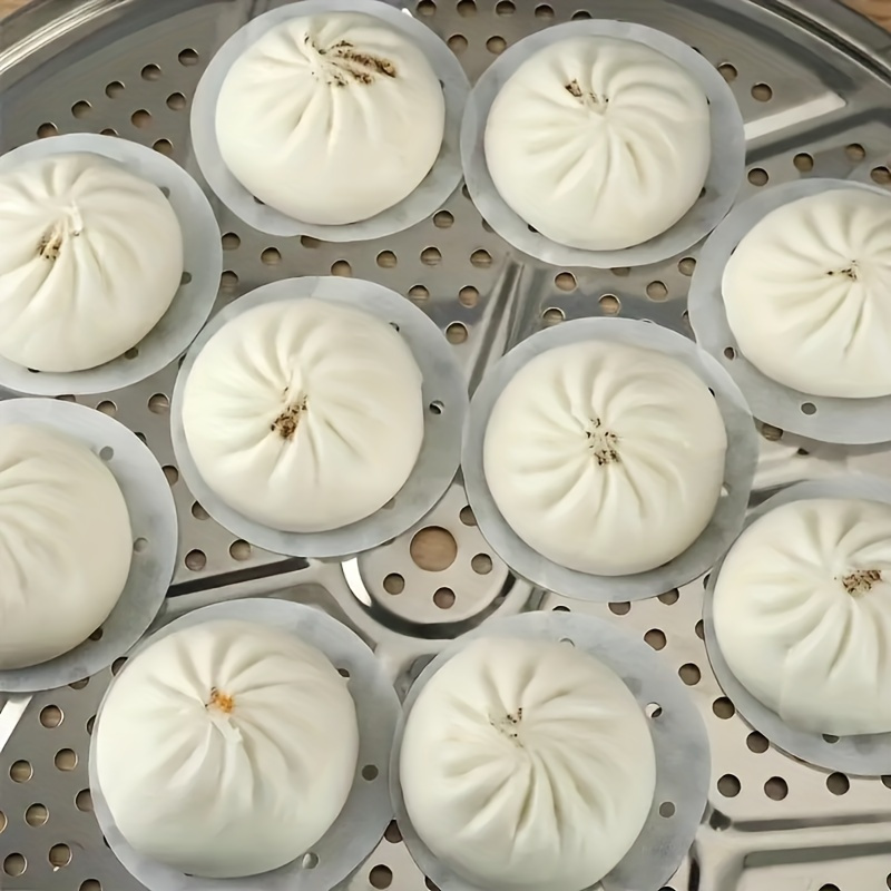 500pcs food grade disposable steamer liners 2 95 inch round parchment paper for steaming buns dumplings baking heat resistant up to 392 f non stick kitchen essentials dumpling preparation perforated design nonscratch surface Product details 1