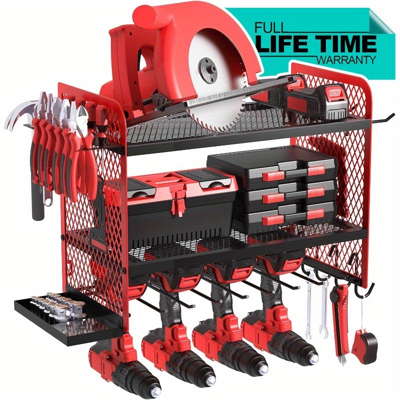 3 Layer Wall Mount Power Tool Organizer With Charging