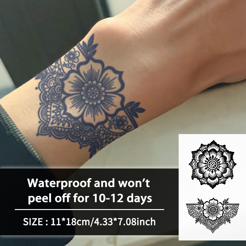 Geometric Floral Arm Bands, Semi-permanent Tattoo Color Herbal Temporary Tattoo Stickers, Unisex Fake Tattoos, Waterproof And Sweatproof Realistic Designs, Lasting To 2 Weeks, Suitable For Wrists And