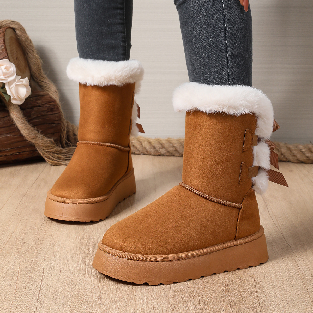 TEMU Women's Snow Boots, Winter Mid-calf Boots, Thick-soled Plush-lined Warm Women's Boots, High-top Boots, Women Shoes