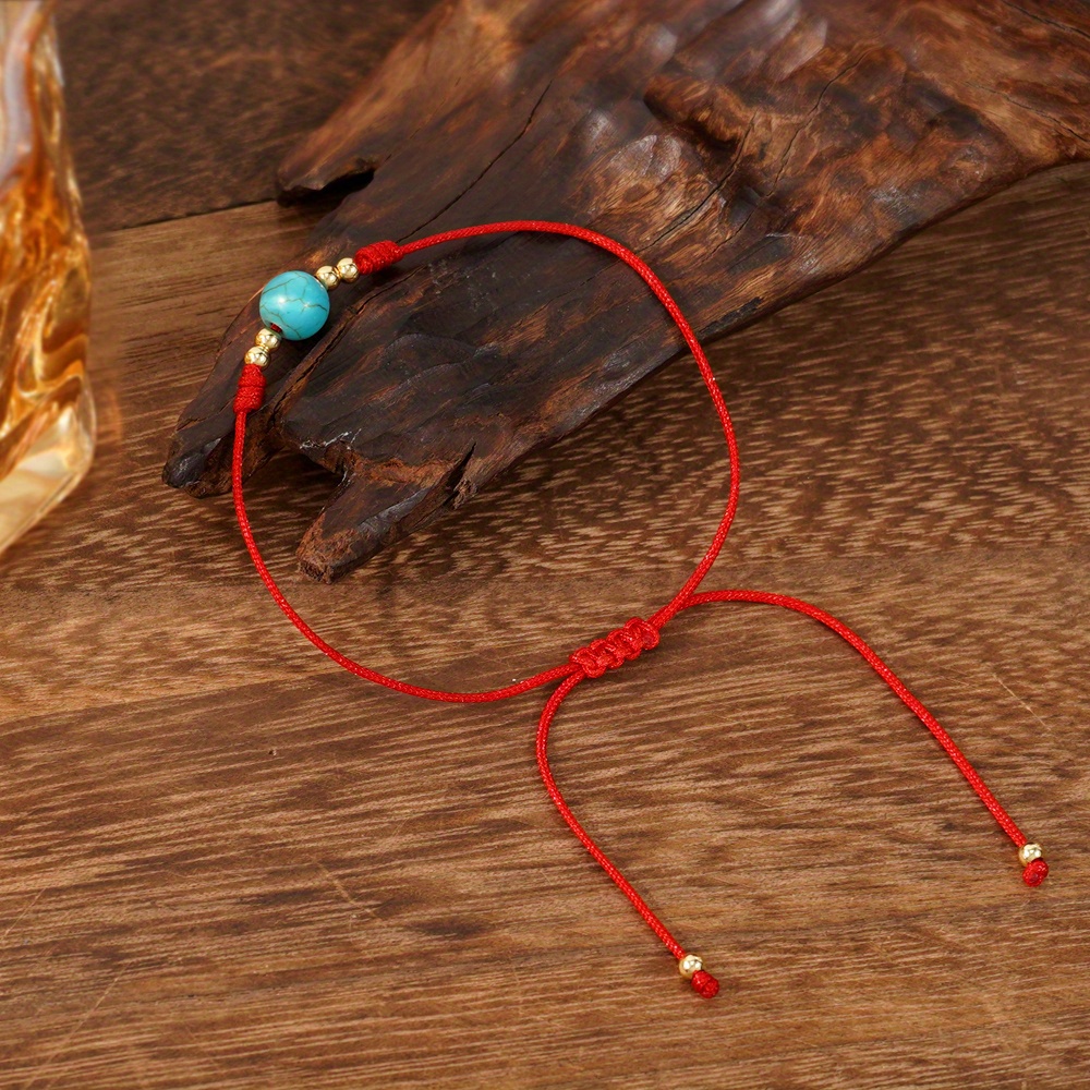 Boho Style Semi-Synthetic Gemstone Red Cord Bracelet