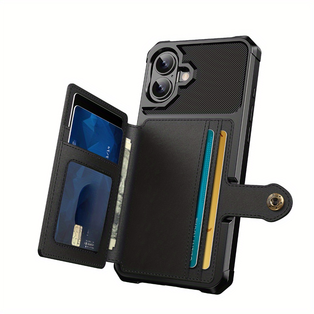 TEMU Phone Case: Zm03 Lychee Texture Slot-in Card Insert Flip Cover Card Holder Wallet Case With Marble Pattern And Large View Window, High-end Case.