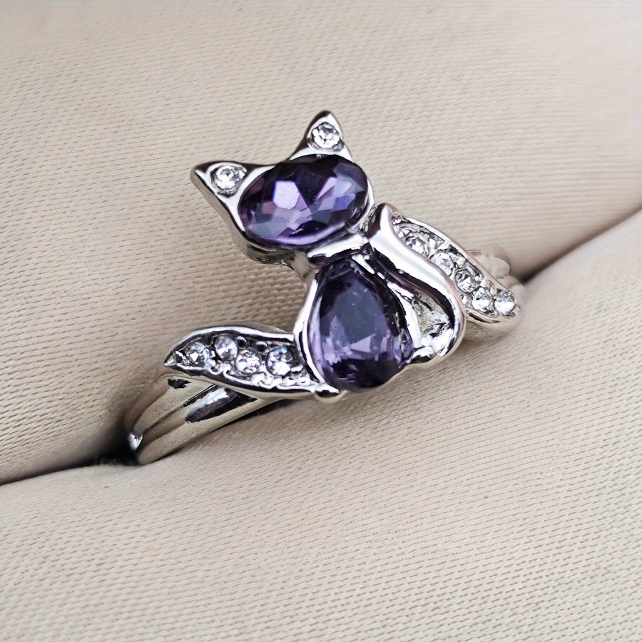 TEMU 1pc Fashion Elegant Luxury Kitten Ring Teenager's Teenager's Ring Valentine Gift For Relatives Daily Gift For Teenager Anniversary Gift Jewelry