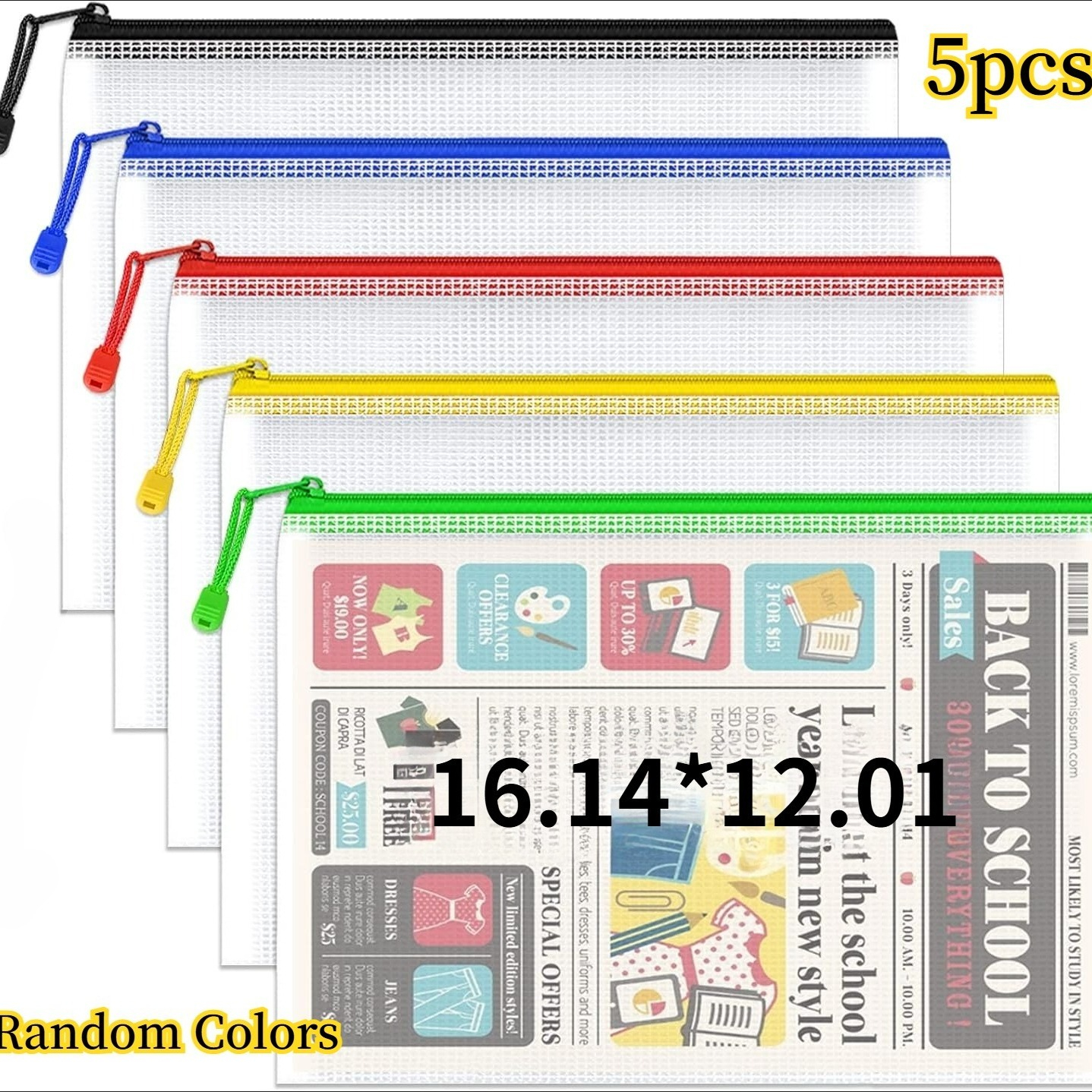 TEMU Lot de 5 pochettes de rangement A3 à et fermeture éclair, 41x30,5 cm, couleur aléatoire - Organisateur robuste pour puzzles, jeux, documents et