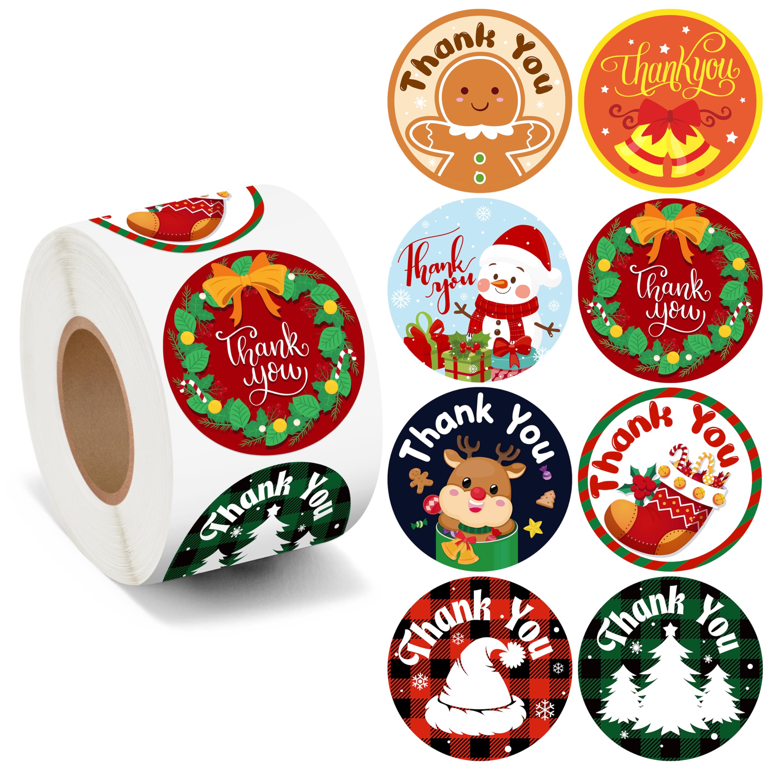 TEMU 510pcs Christmas Thank You Stickers Roll Colorful Snowman Xmas Tree Self-adhesive Label Tag Diy Crafts For Small Business Envelopes Seals Gifts
