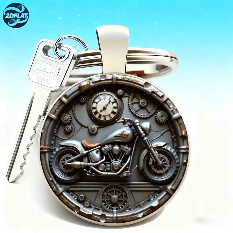 TEMU Retro Mechanical Hardcore Feeling And Motorcycle' Soul 2d Pattern Alloy Keychain Car Accessories Keychain Backpack Accessories For Men Girl's