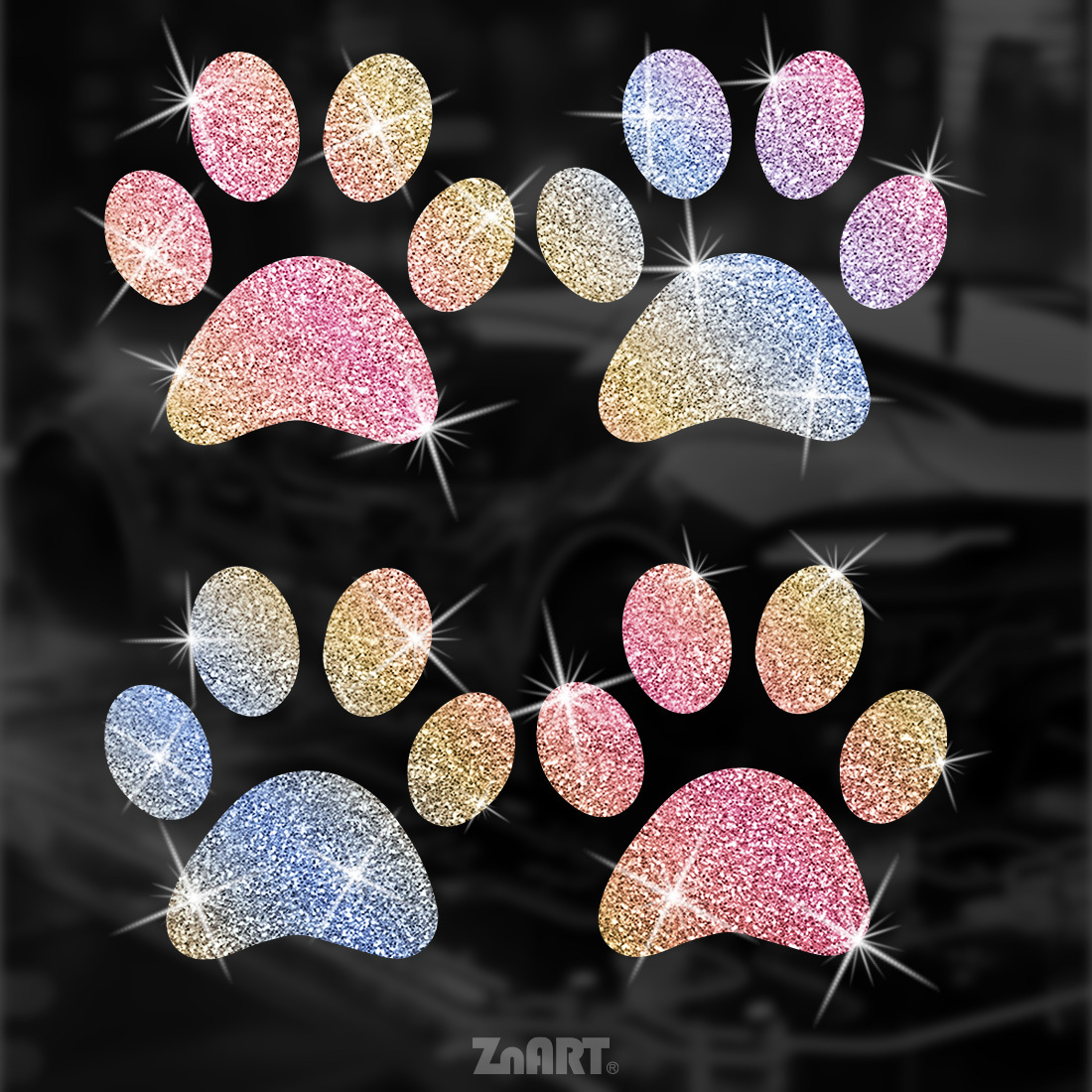 4pcs Shiny Car Vinyl Sticker/ Car Window, Motorcycle, Notebook, Luggage, Print Glittering Car Sticker, Which Without Leaving Glue, Adds A Cute Atmosphere To The Travel And Daily Storage Scenes