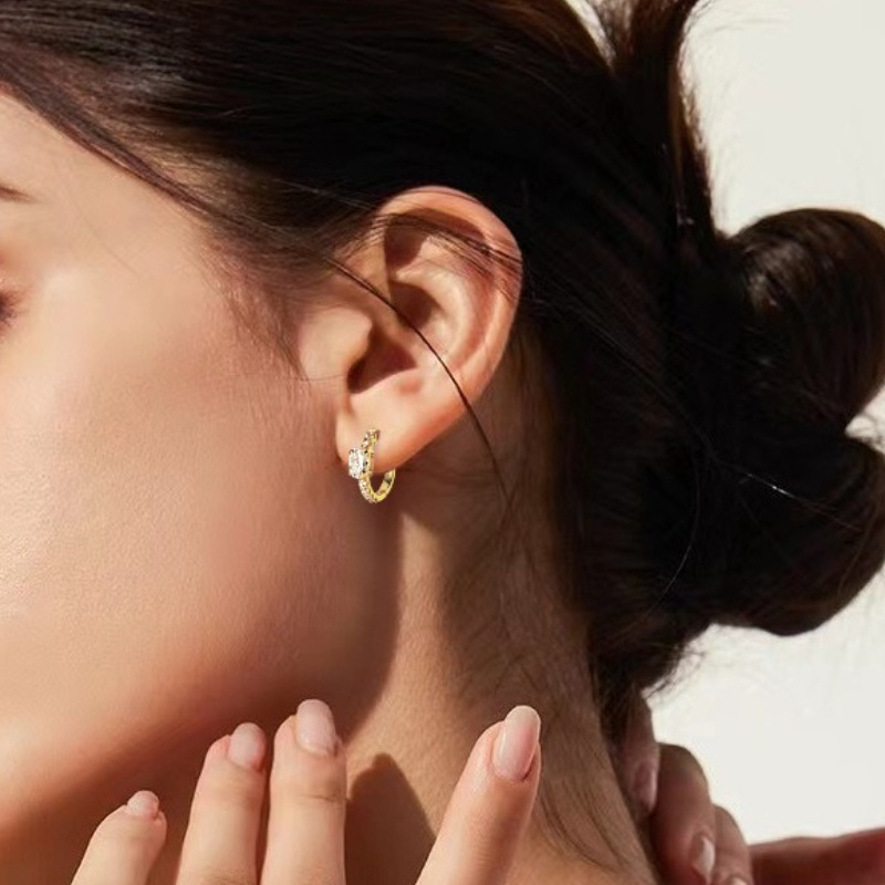 Unisex 925 Silver Moissanite Simple Hoop Earrings