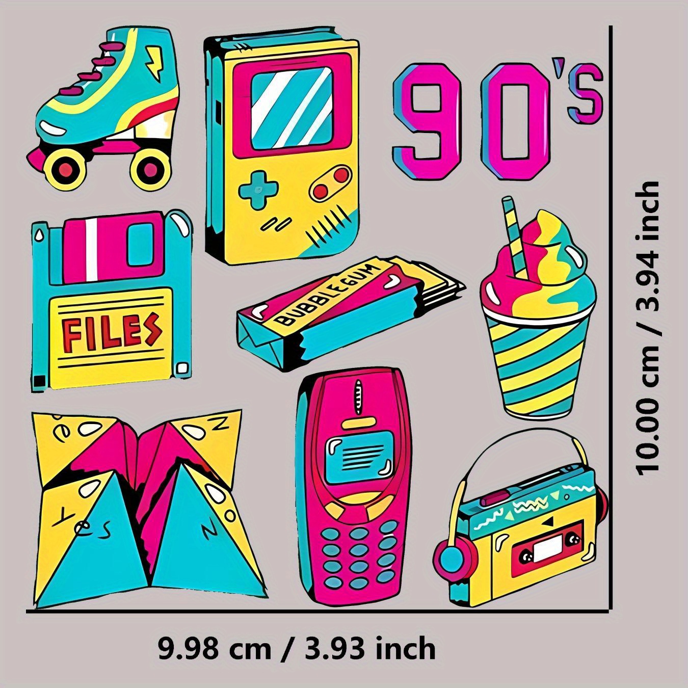 TEMU 5-pack 90s Vintage Heat Transfer Stickers - Retro Cassette Tapes, Roller Skates, Video Games - Durable Iron-on Transfers, Suitable For T-shirts,
