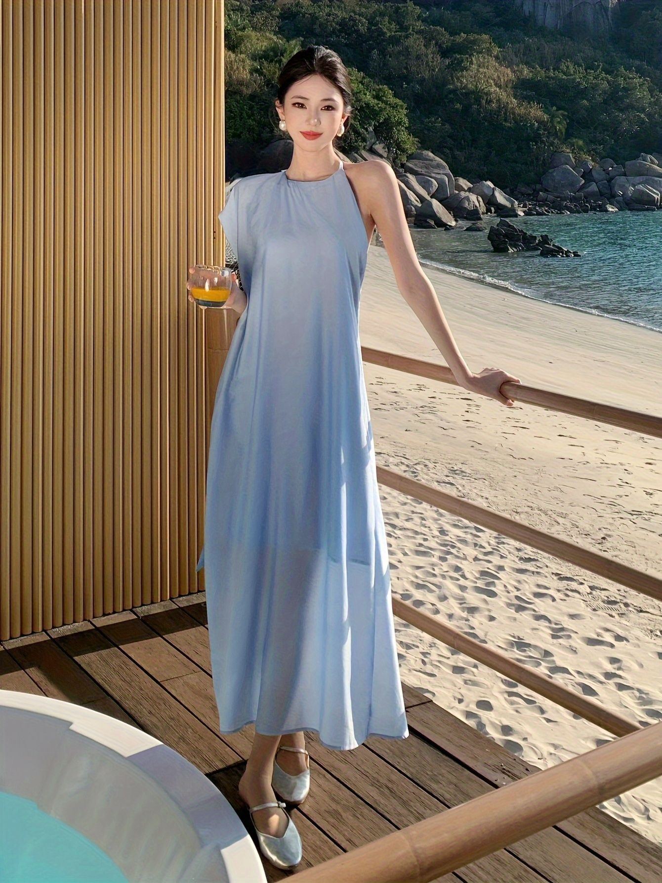 flowy maxi dress beach wedding guest tulum no bright colors womens light blue maxi dress elegant backless shoulder beach