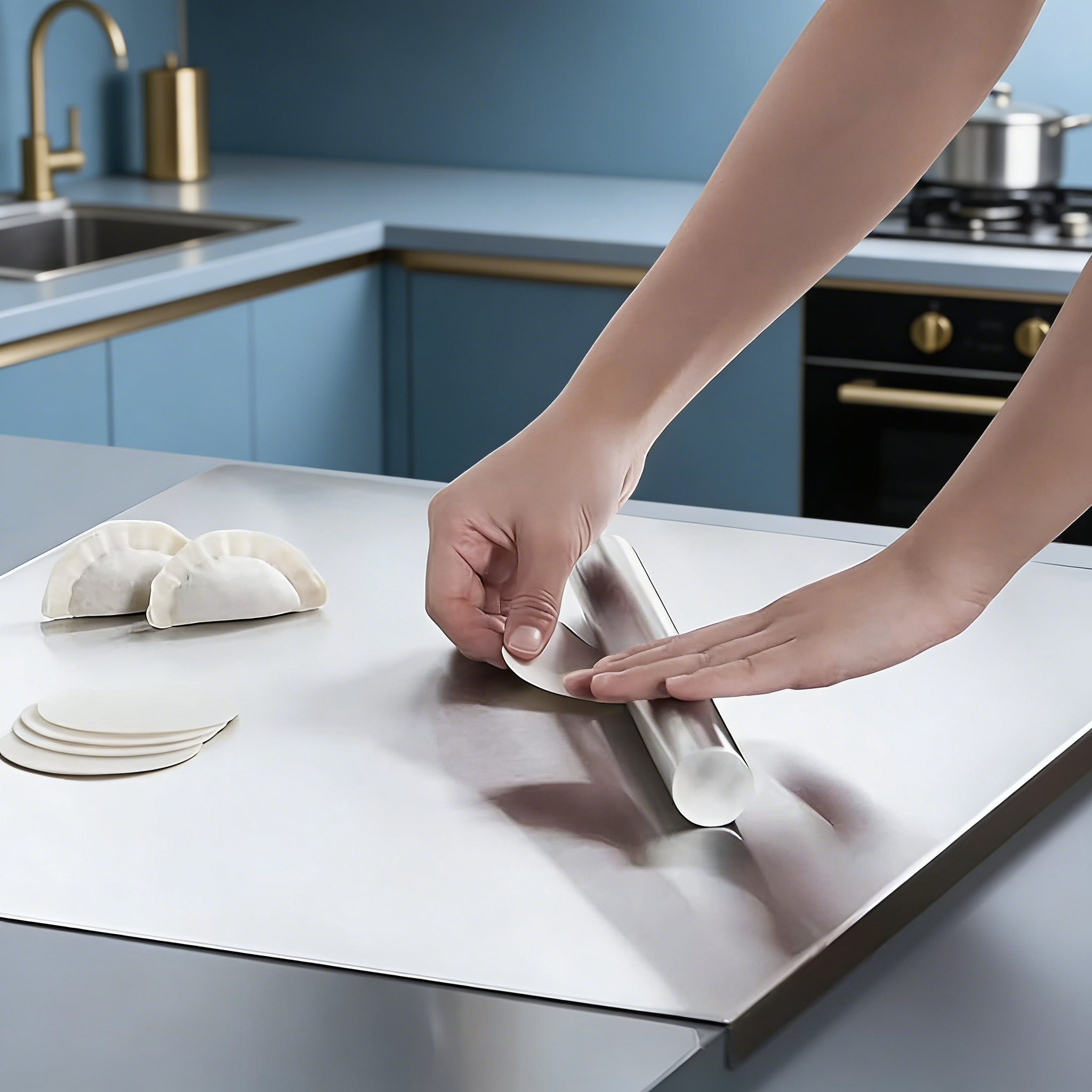 large chef cutting board professional kitchen heavy duty stainless steel double sided chopping board meat vegetables bread   women on halloween Product details 0