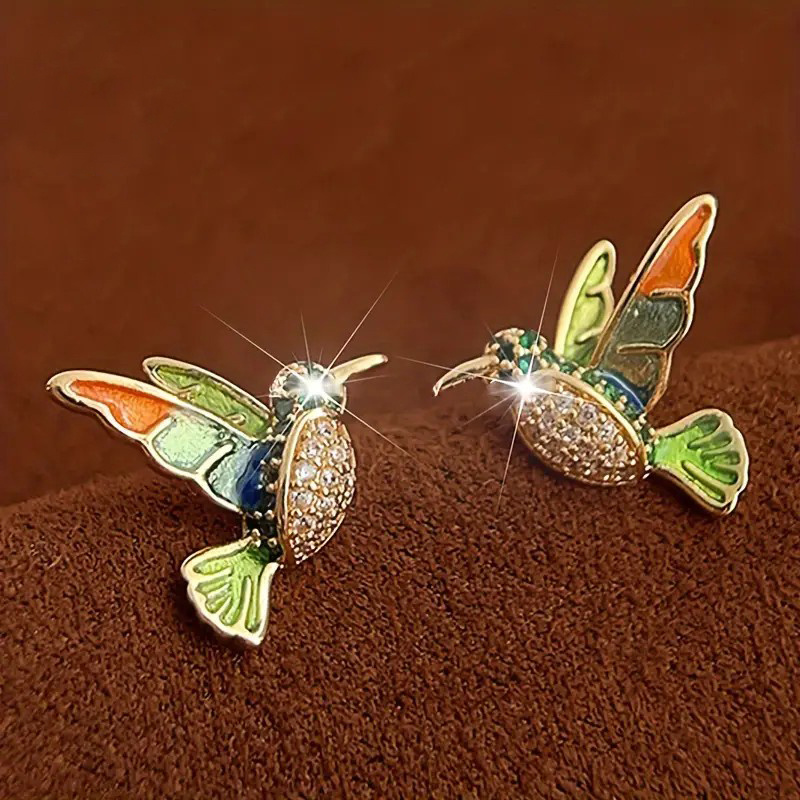 Colorful Acrylic Hummingbird Dangle Earrings - Stainless Steel Hooks