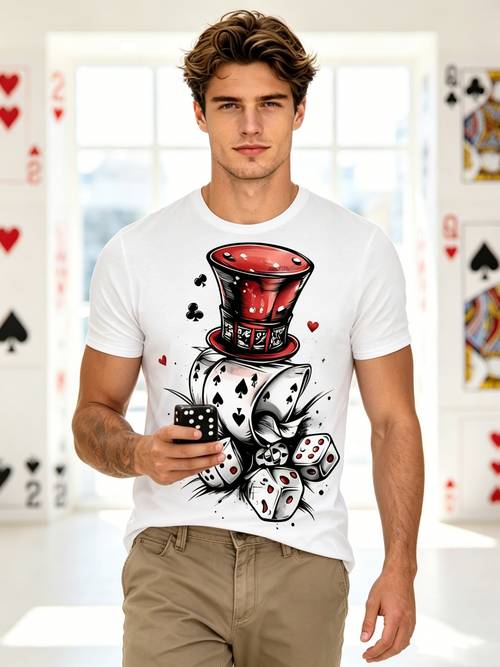 item picture mens print short sleeve t shirt summer poker hat pattern top individual streetwear