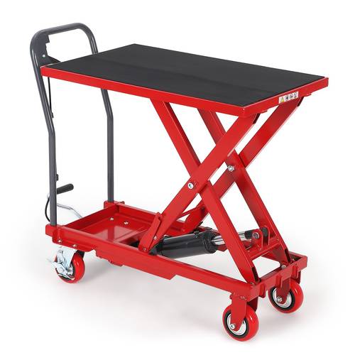 New High-Quality Lifting Platform Hydraulic Lift Table Cart, 330 Lbs Capacity 28. 5 Lifting Height Single Scissor Lift Table with Anti-Slip Pad & 4 Wheels for Material Handling & Transportation in Warehouse, Workshop, Red