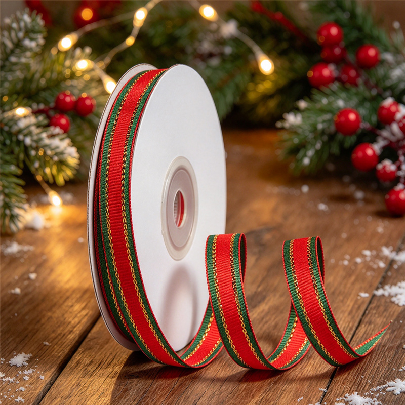 TEMU Nastro di Natale 22M, fiocchi in poliestere per confezioni regalo di Natale, decorazioni per albero di Natale, feste di matrimonio, artigianato