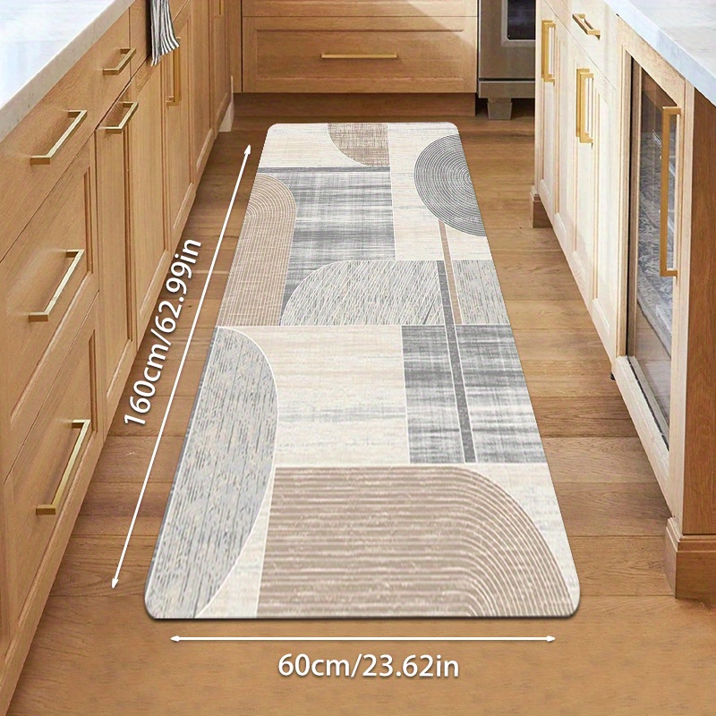 TEMU 1 Modern Geometric Grid And Semi-circular Floor Mat - Soft Polyester Fiber Non-slip Rubber Backing, Easy To Clean, Machine Washable, Versatile