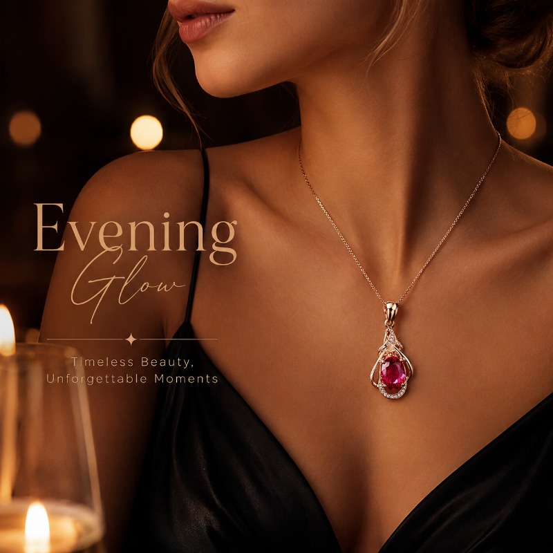 Collier pour femme en rubis synthétique avec pendentif ovale en rubis de synthèse - -ternissure, hypoallergénique, convient pour mariage, mariée, accent de CZ transparent, cadeau pour anniversaire, bal de fin d'année, tenue décontractée, chaîne boîte pour elle, pierre précieuse rouge esthétique