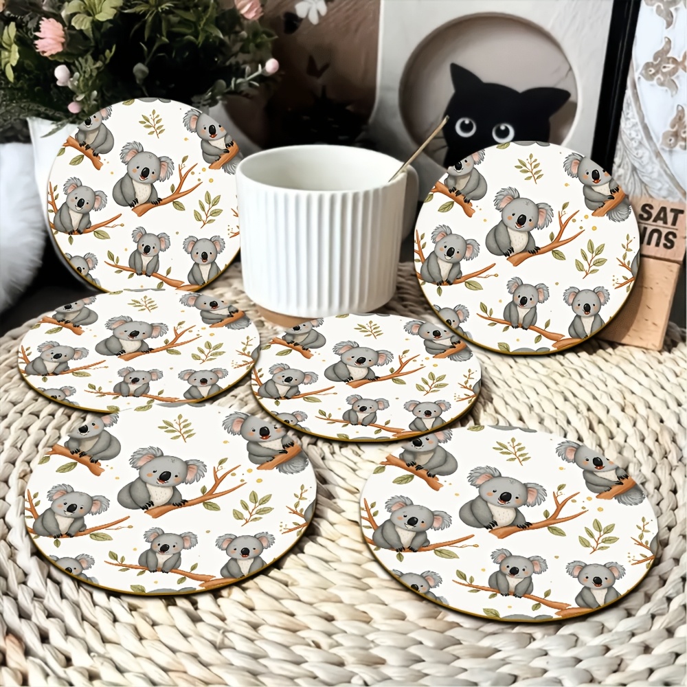 TEMU 6pcs, Koala Vine Pattern Cup Pad Coasters, Versatile, Suitable For Multi-scene Cute Exquisite, Fashionable Casual, Good Material, Suitable For