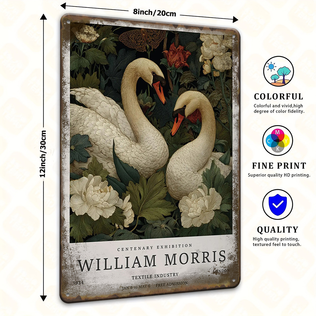 TEMU 2d Flat, 2d Flat, A Vintage Metal Sign Of William Featuring Swan Plants, Suitable For Living Rooms, Dining Areas, Bars, Cafes, And Coffee Shops,