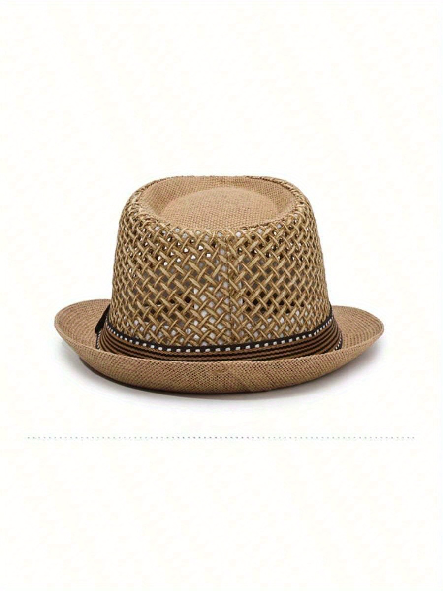 breathable sun cap trilby sun hat outdoor straw fedora hat men retro jazz hat details 7