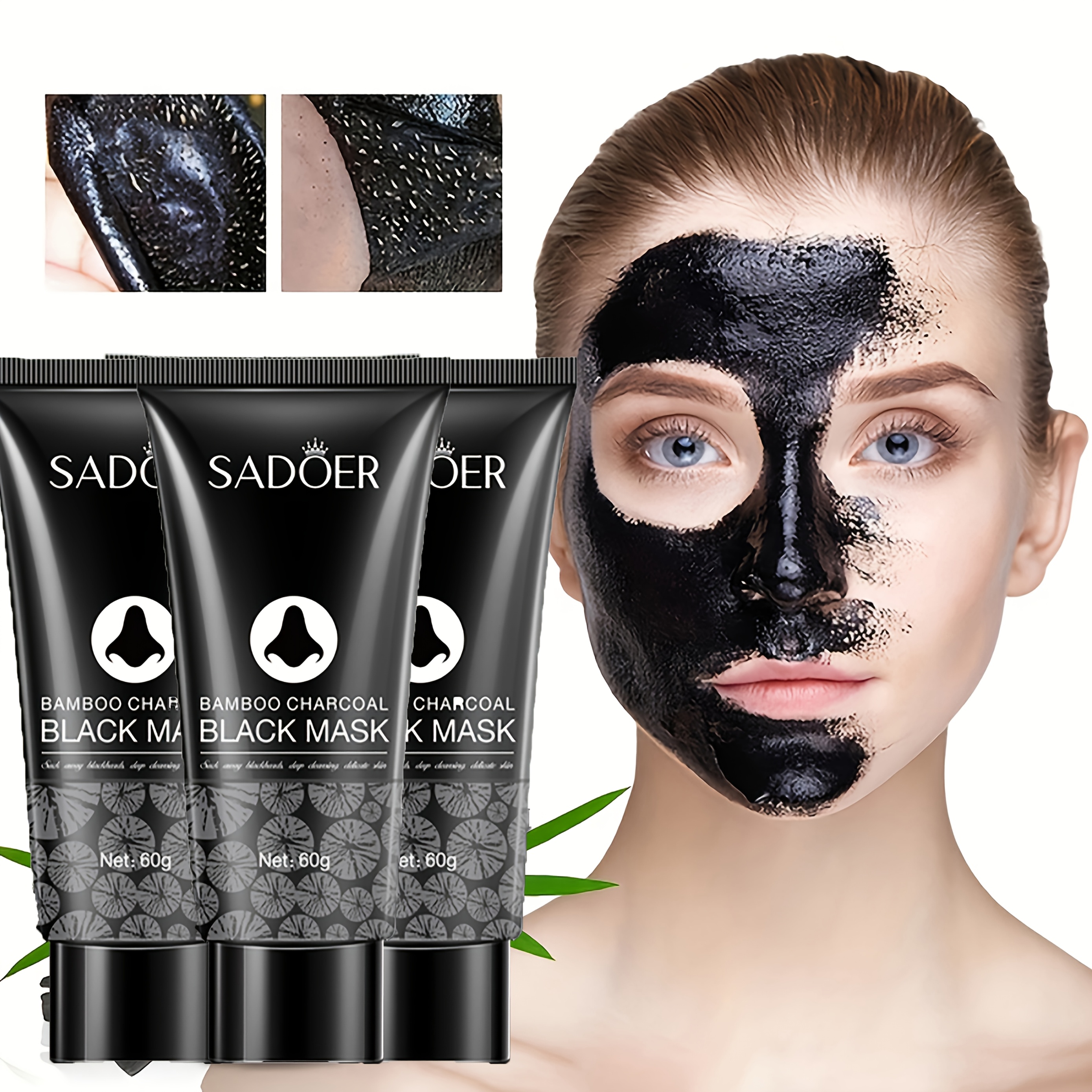3 pièces Masque Nettoyant en Bambou Charbon - Sans Alcool, Formule Gel Parfumé au Thé Vert, Nettoyant Profond pour Pores, Adapté à Tous les Types de Peau Beige Clair, Hydratant pour Peau Normale/Mixte/Grasse Beige Clair, Hommes & Femmes (Avant le Sommeil ou Utilisation Quotidienne)