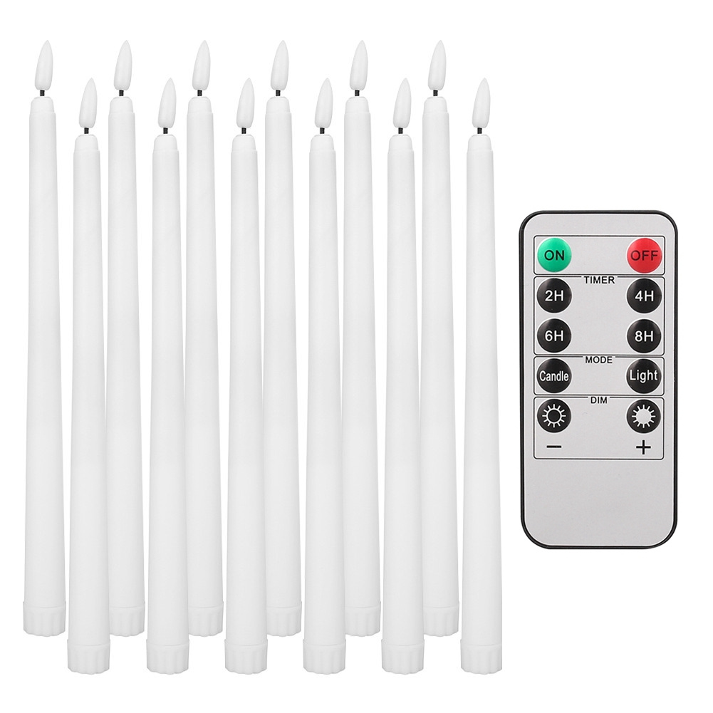 TEMU 1 Set (13pcs) White Led -shaped Long Candles With Remote Control And Timer; Ideal For Halloween, Christmas, Weddings, Birthday Parties,